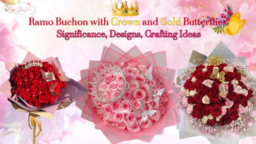 Ramo Buchon with Crown and Gold Butterflies