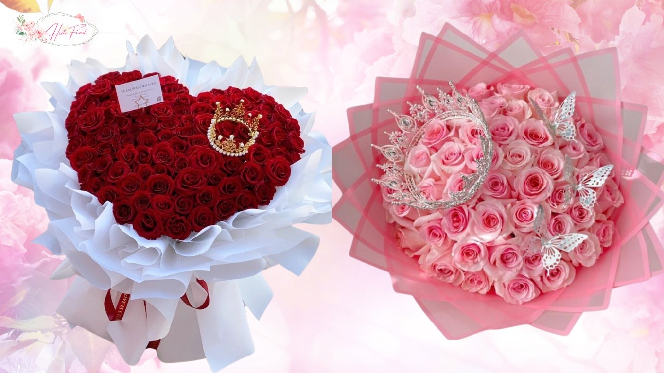100 Roses Ramo Buchon with Crown